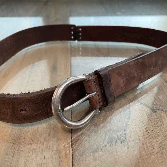 New Brown Top-Stitched Distressed Leather Belt main image 5